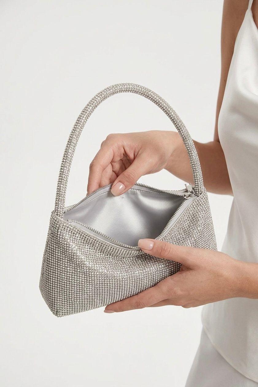 Elegant Silver Crystal Evening Bag