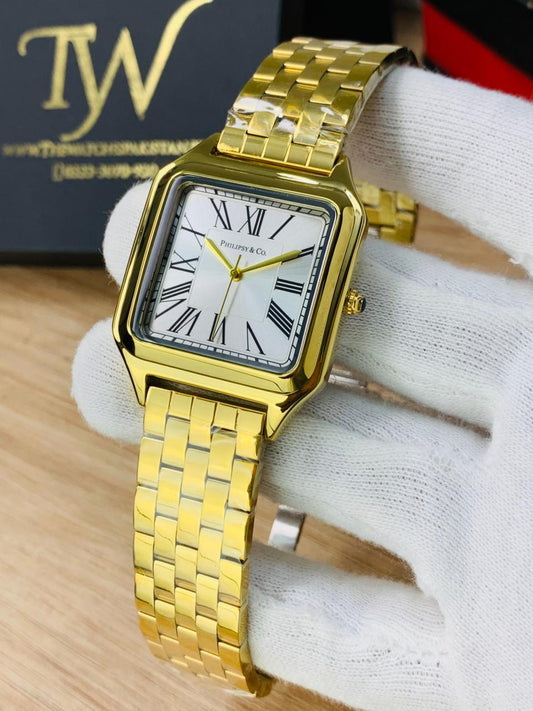 Square Dial Golden White Dial