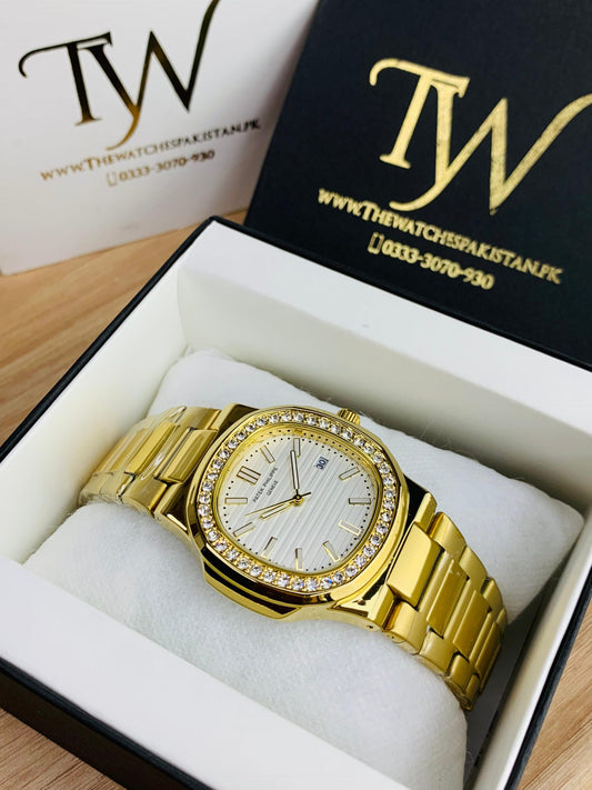 PP-Slim Case Stone Dial Golden With White