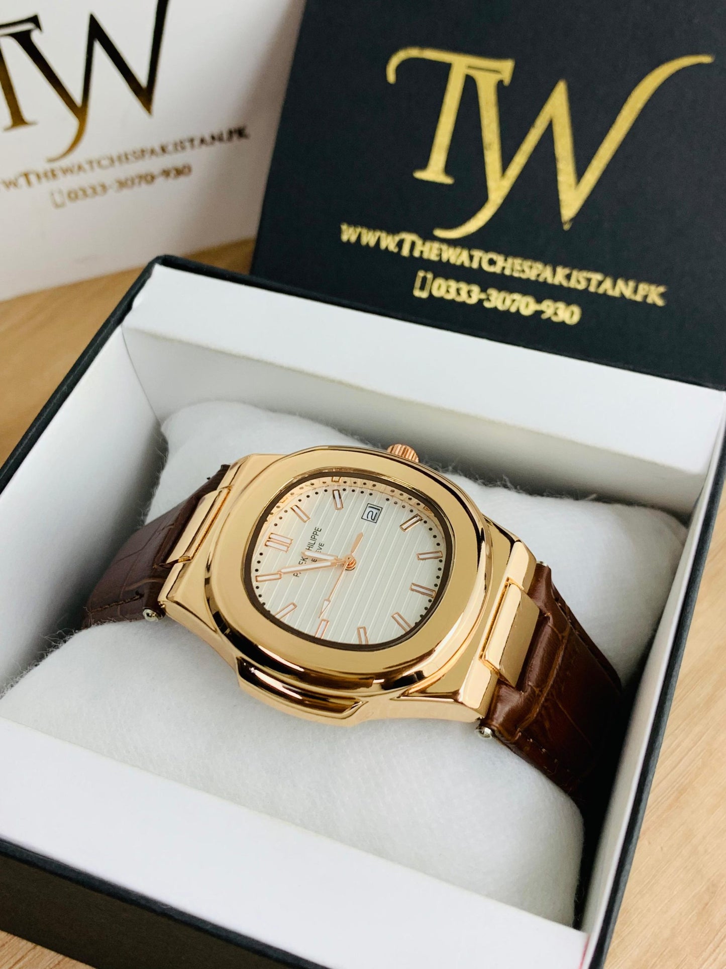 PP- Copper Case Brown Strap White Dial