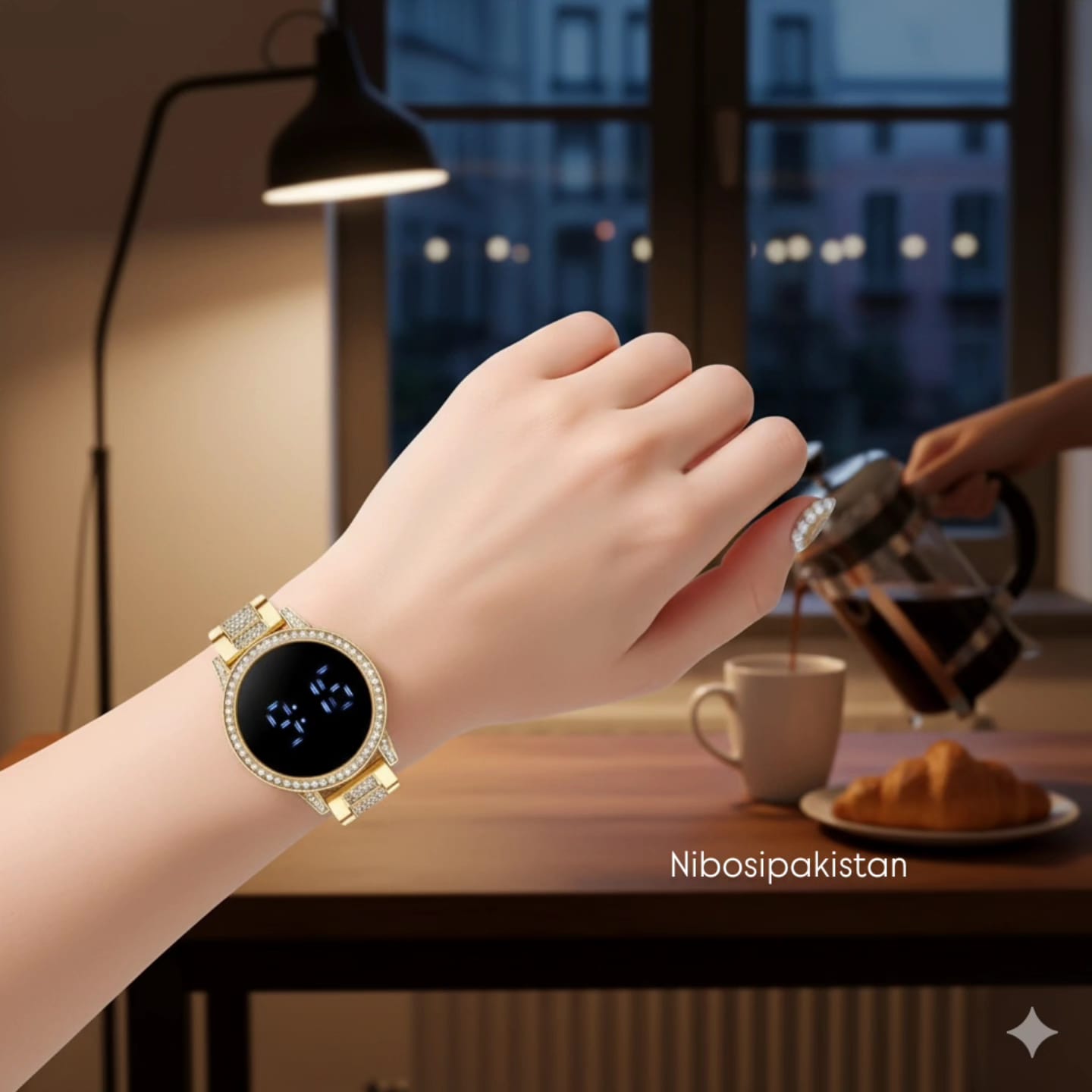 Led Display Touch Screen Watch In Golden !