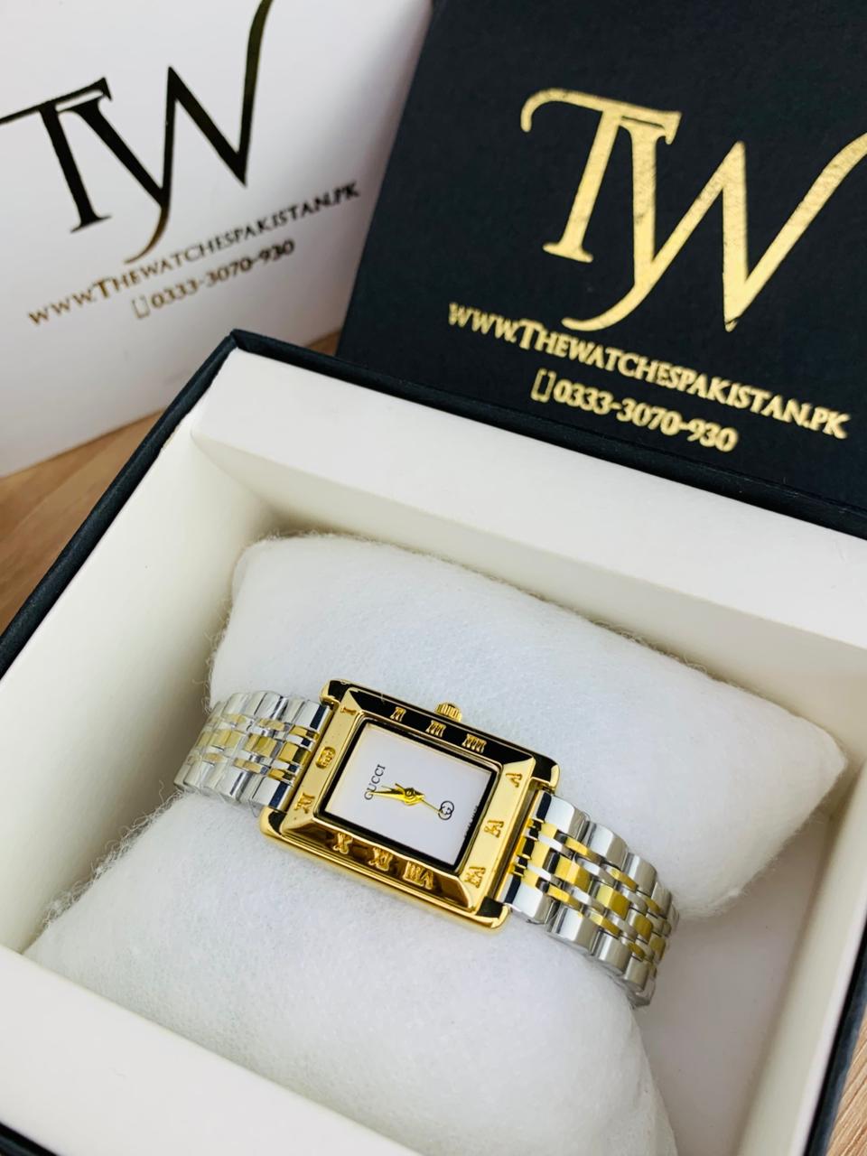 Square Slim Watch Two Tone White Dial