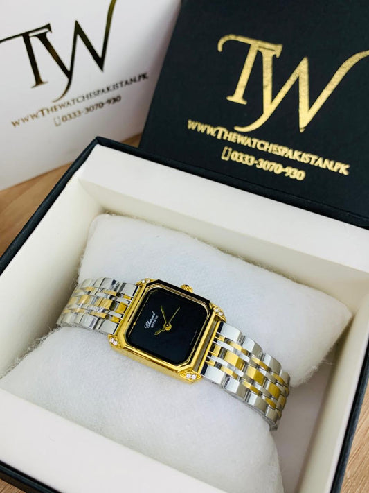 Chopard Square Two Tone Black Dial