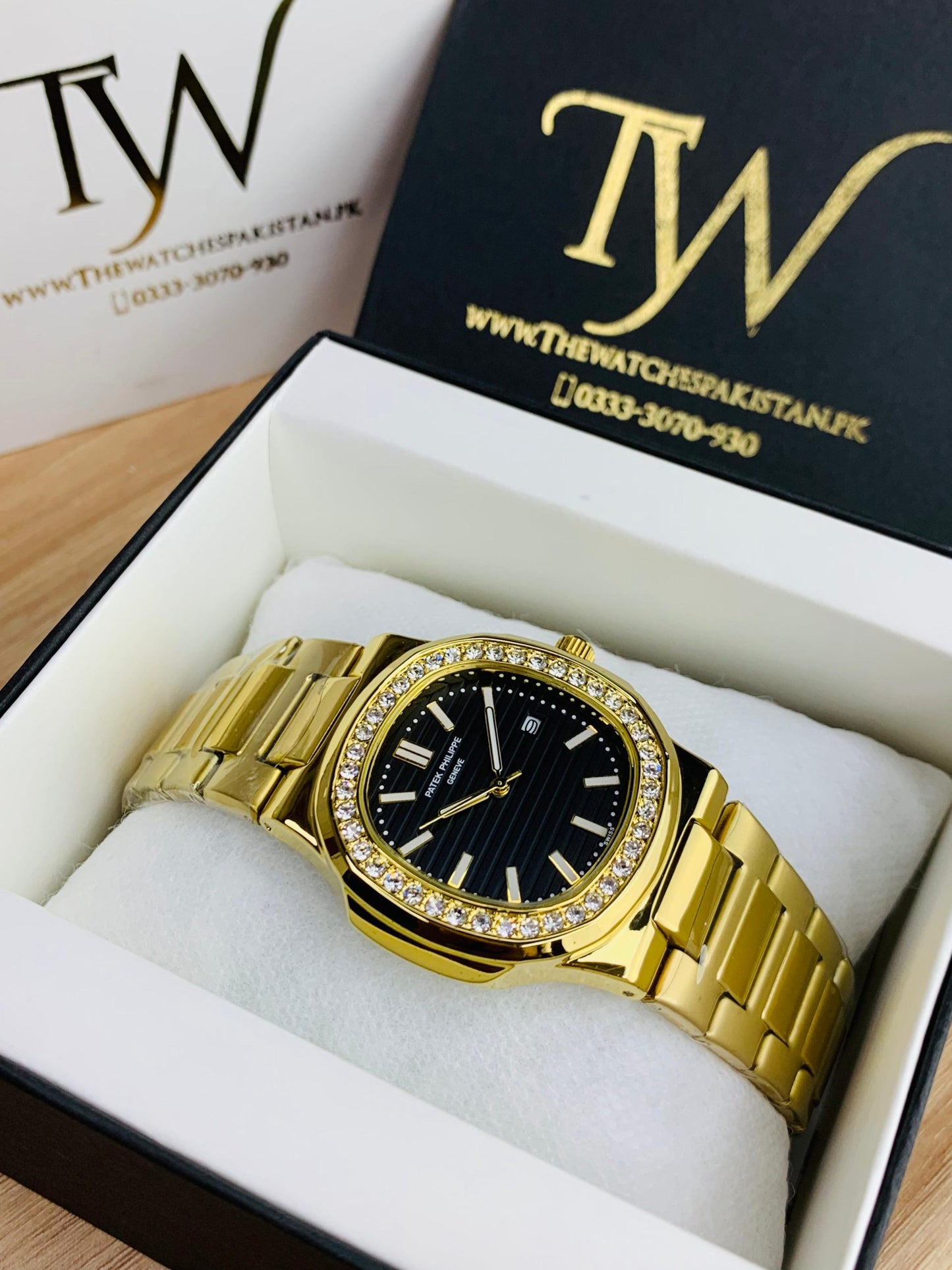 PP-Slim Case Stone Dial Golden Black Dial
