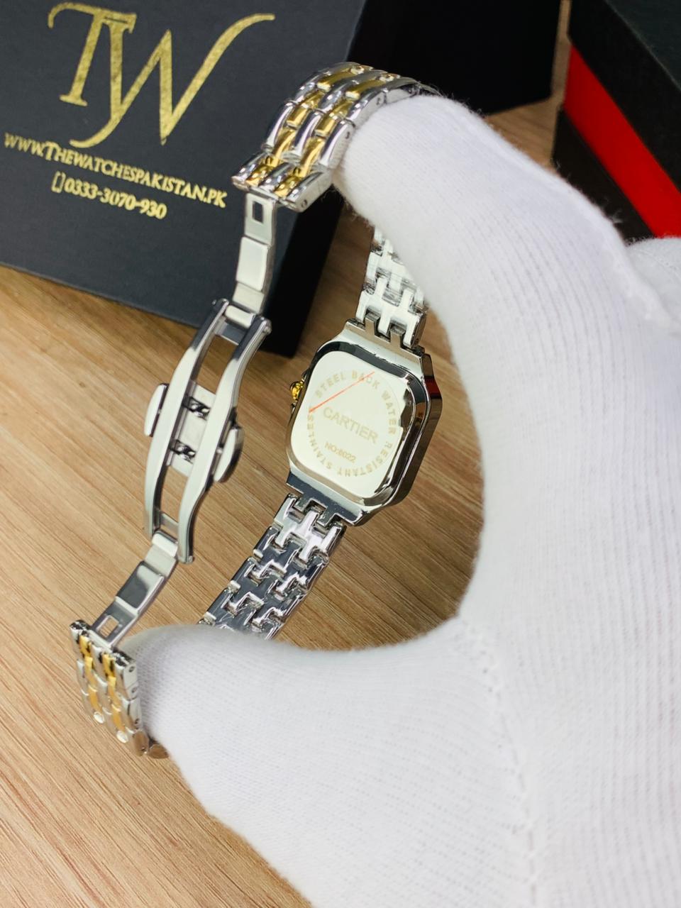 Cartier Square Mini Dial Watch Two Tone Black Dial