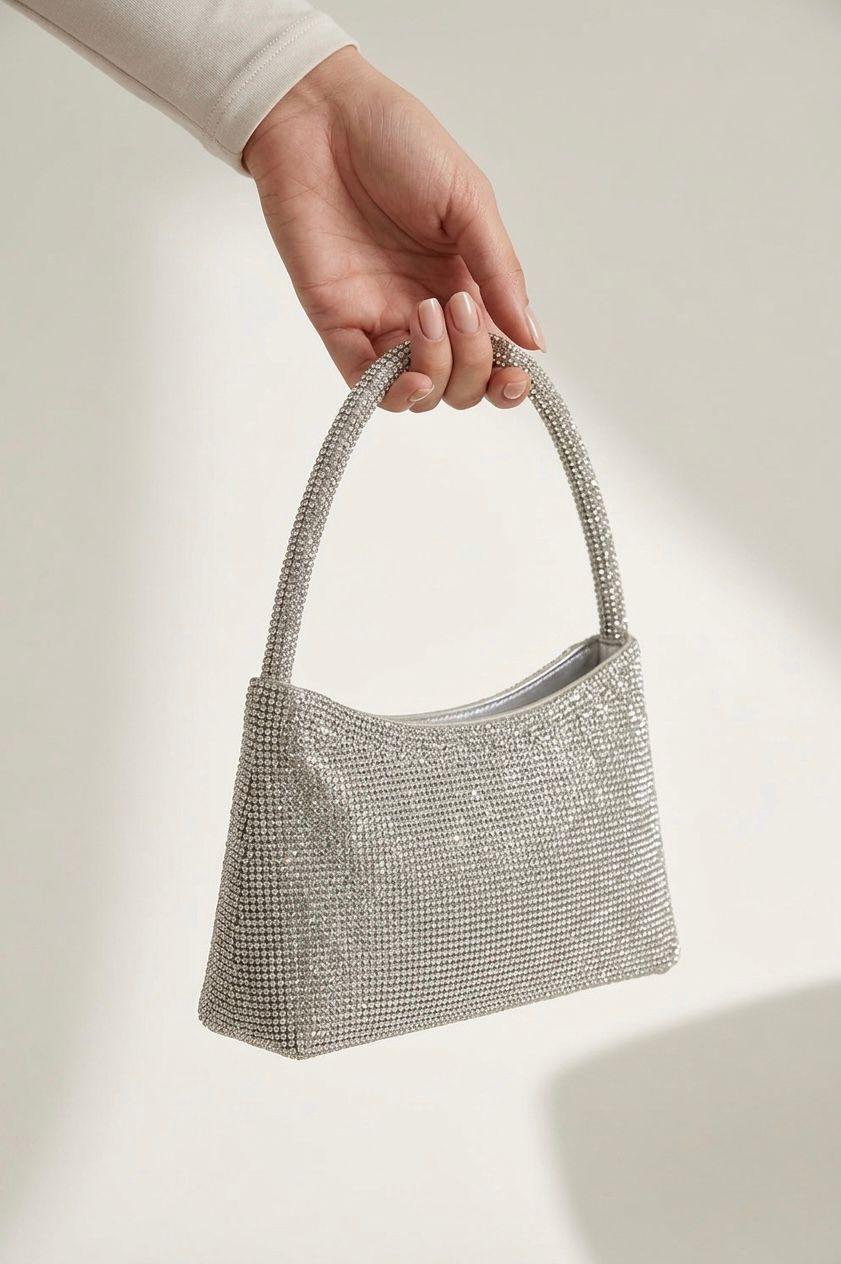 Elegant Silver Crystal Evening Bag