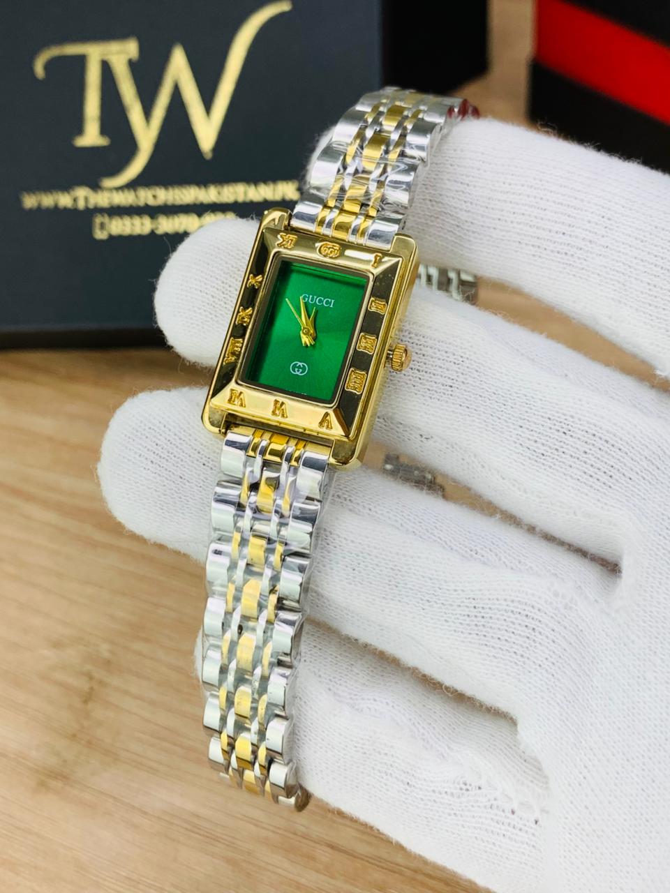 Slim Watch Two Tone Green Dial