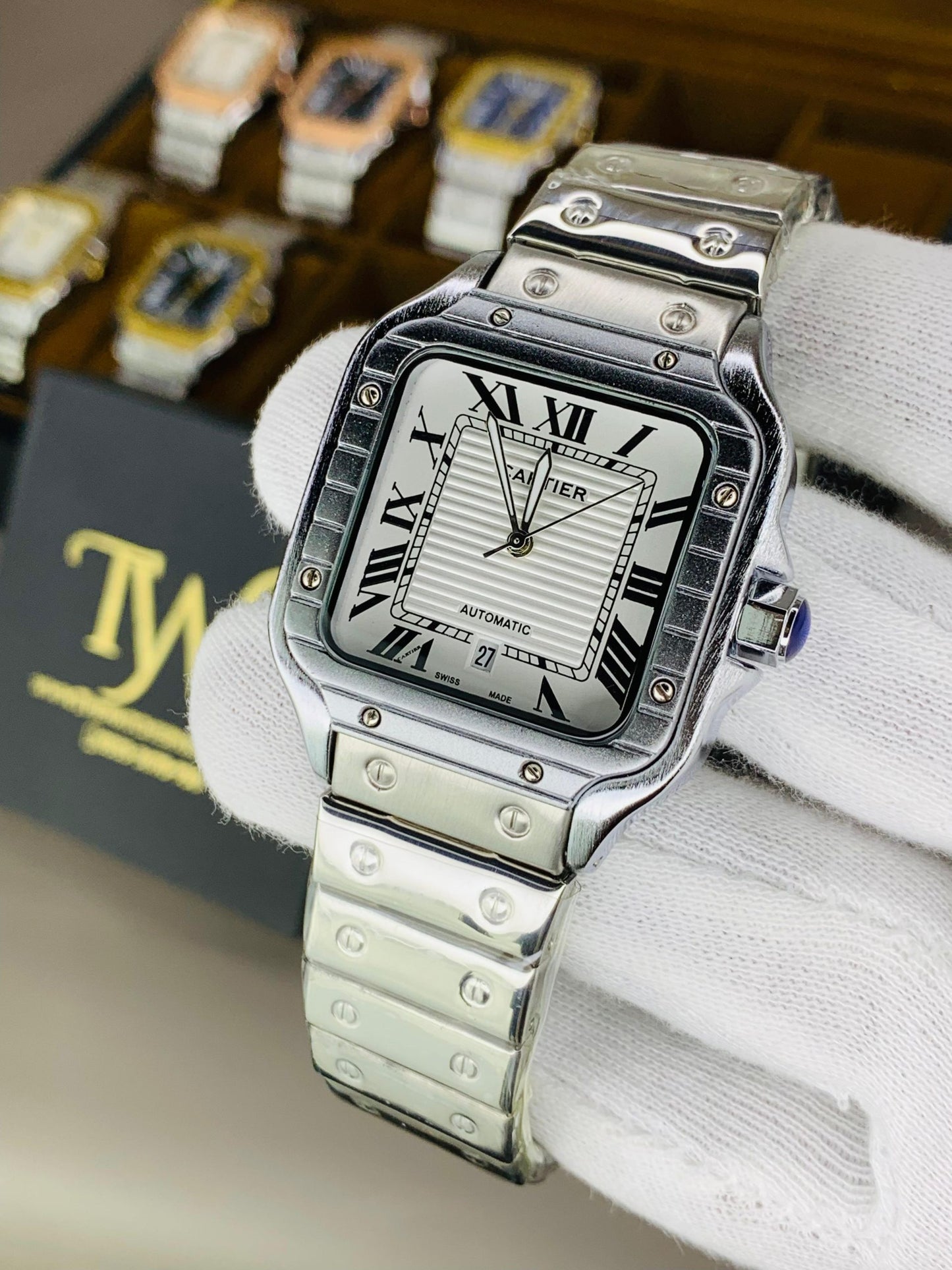 Square Dial Watch Full Silver