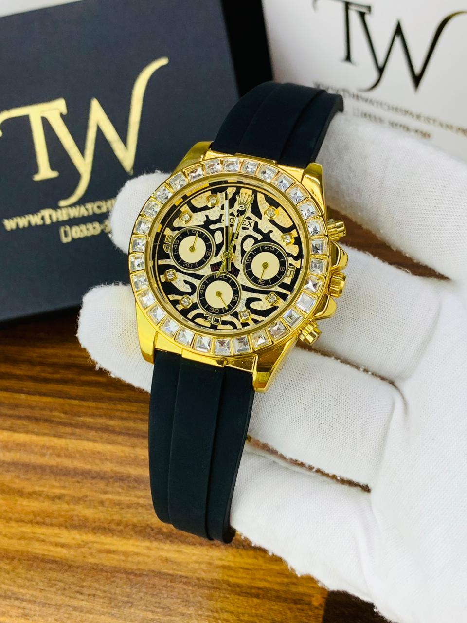 Golden Dial Black Strap Tiger Print Dial !