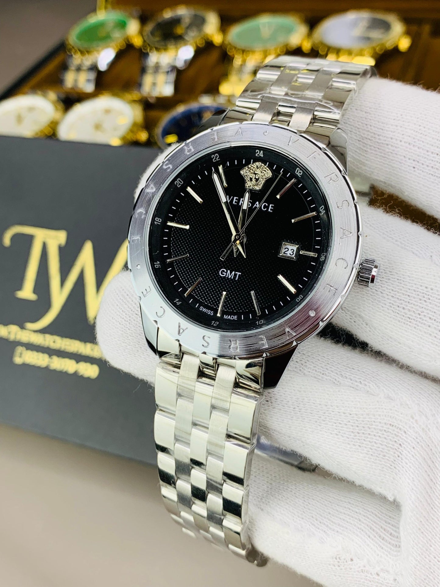 Premium AAA Men's Watch Silver Black Dial