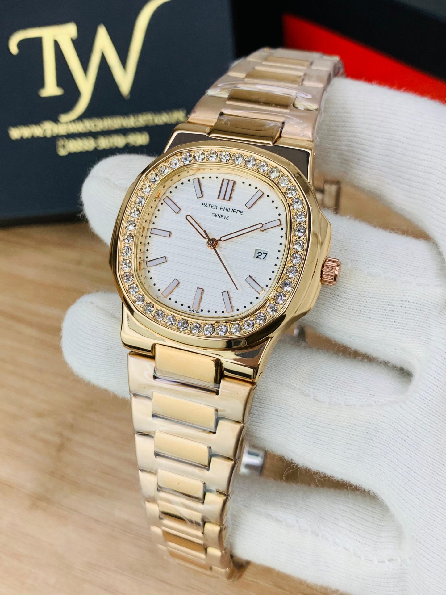 PP-Slim Case Stone Dial Copper White Dial
