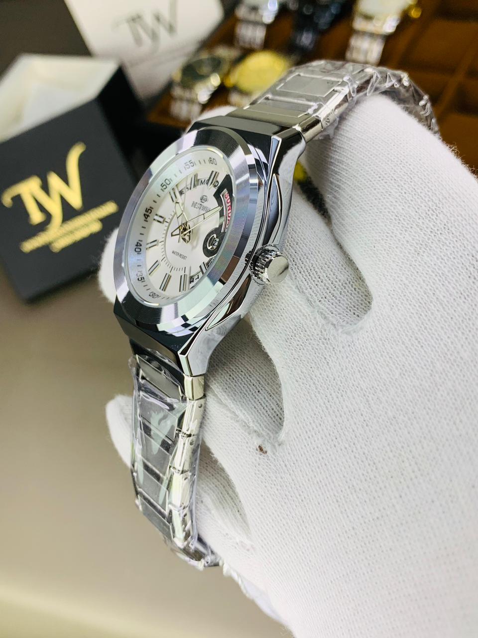 Day Date Bestwin Silver White Dial