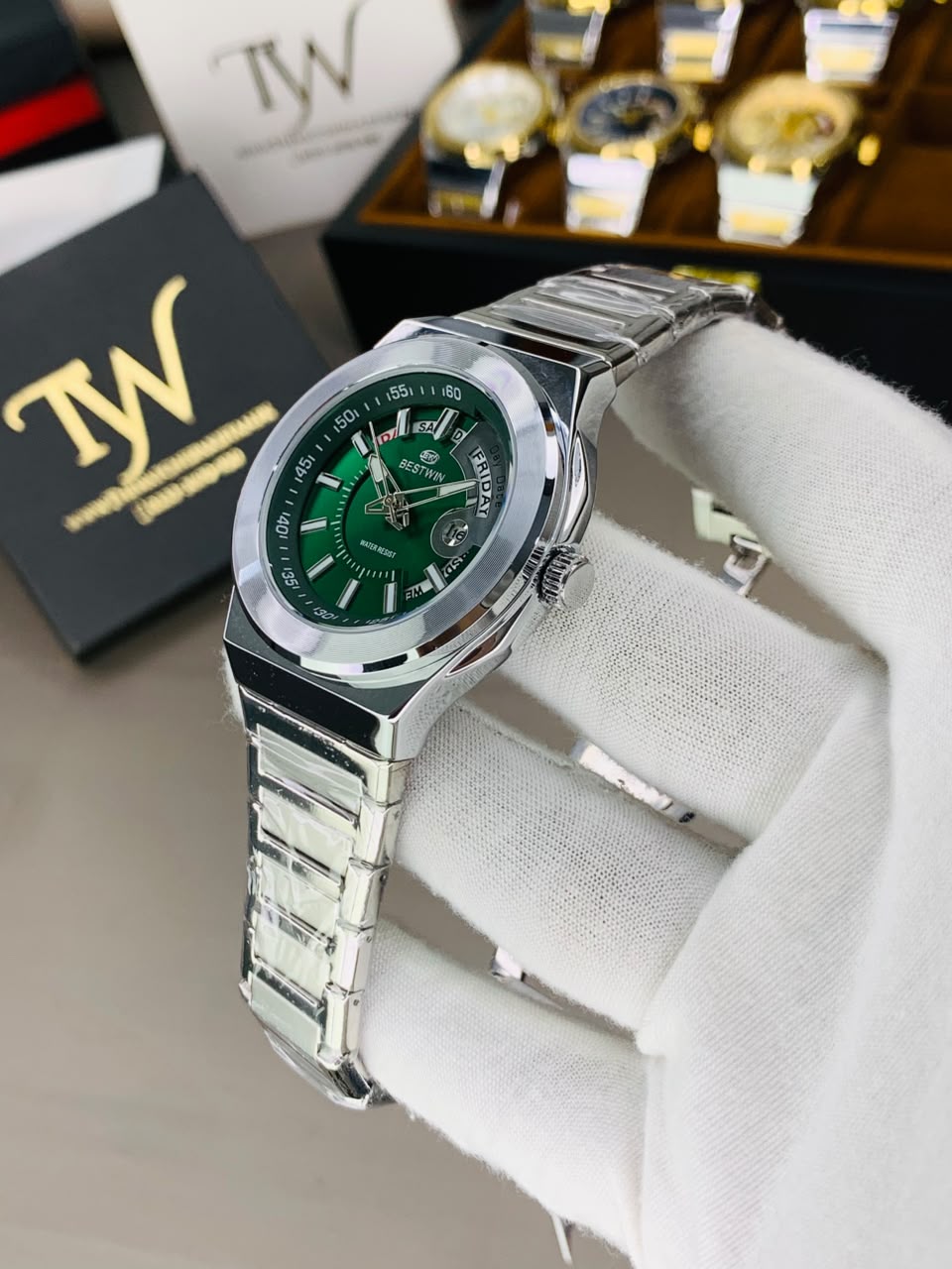 Day Date Bestwin Silver Green