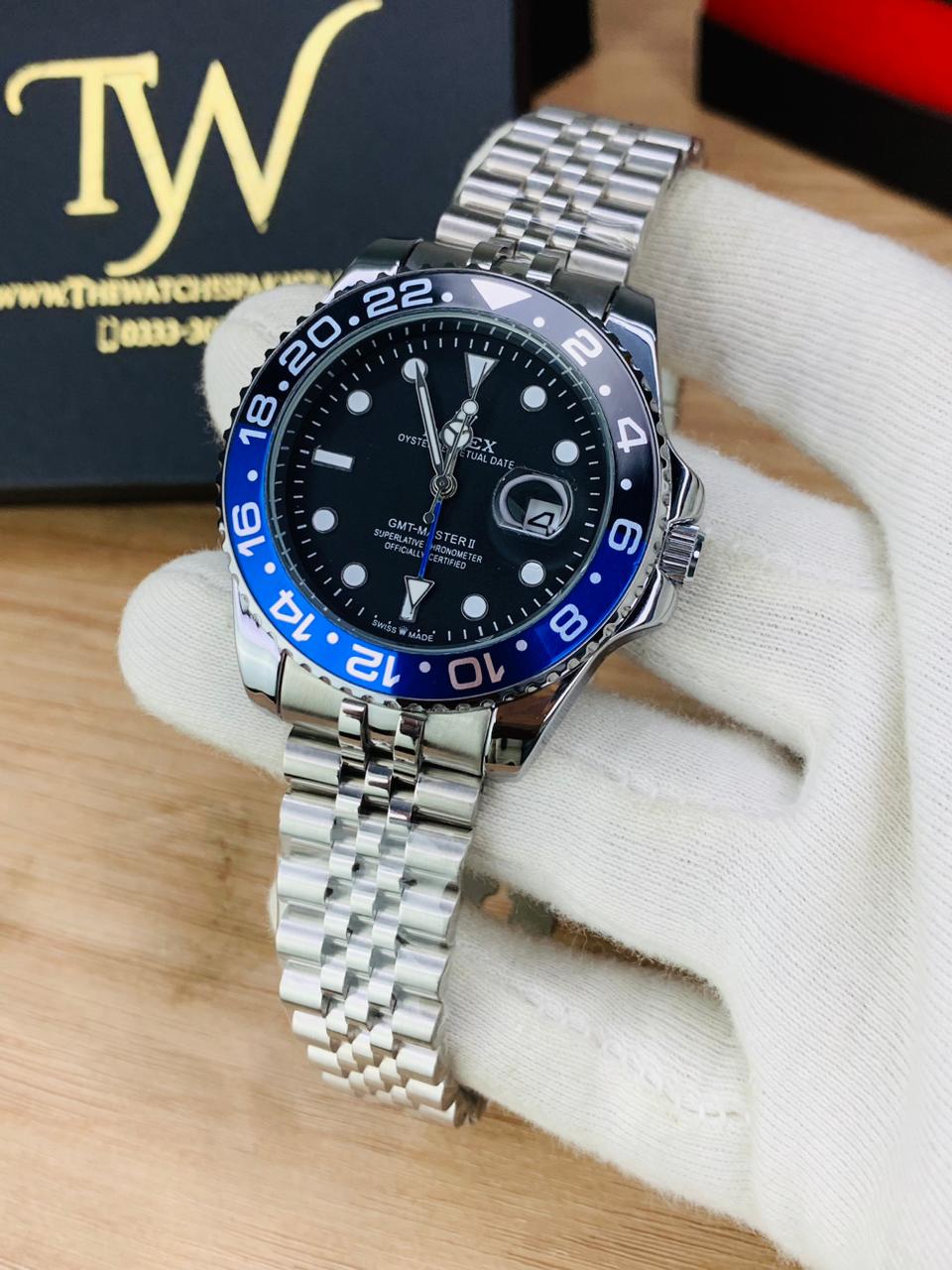 GMT Silver Blue Black Dial !