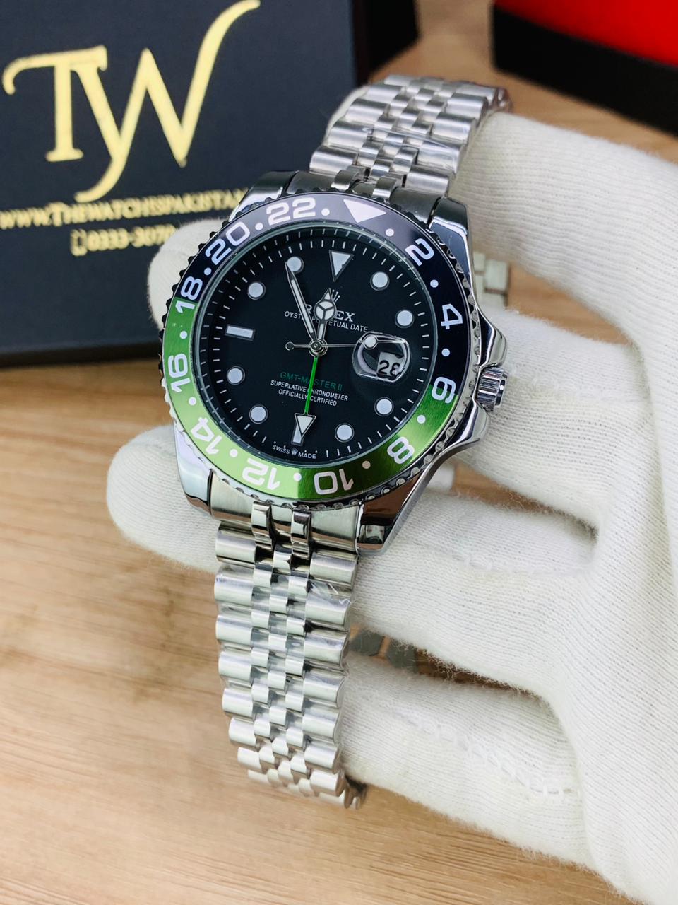 GMT Silver Green Black Dial !