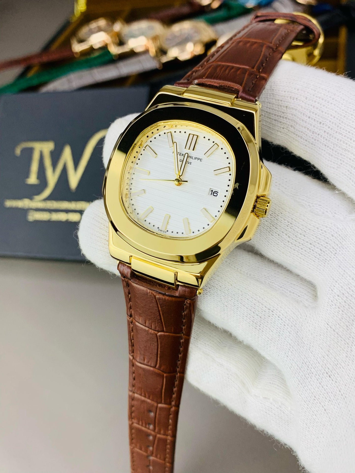 PP-Golden Case White Dial