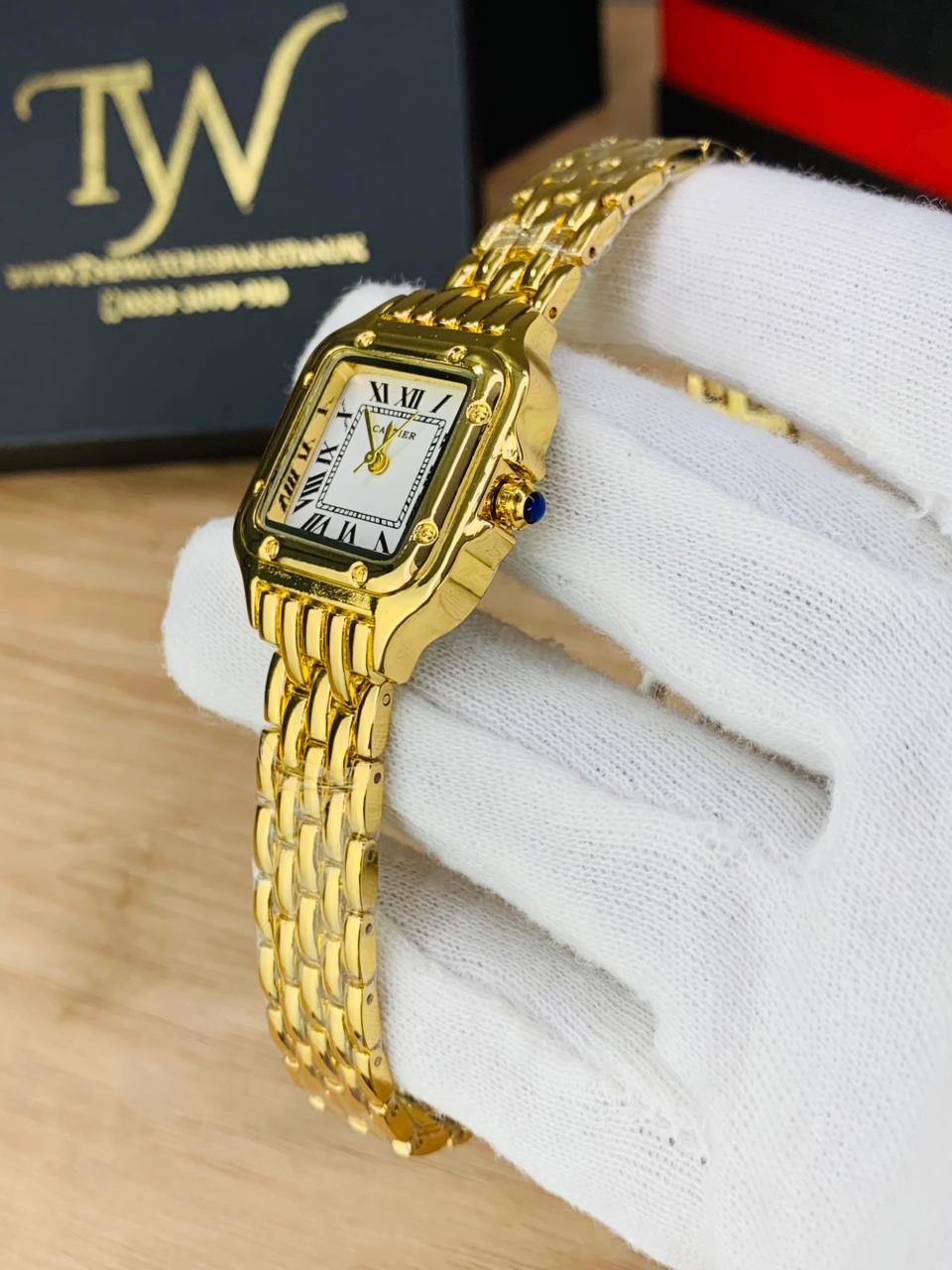 Cartier Square Mini Dial Golden White Dial