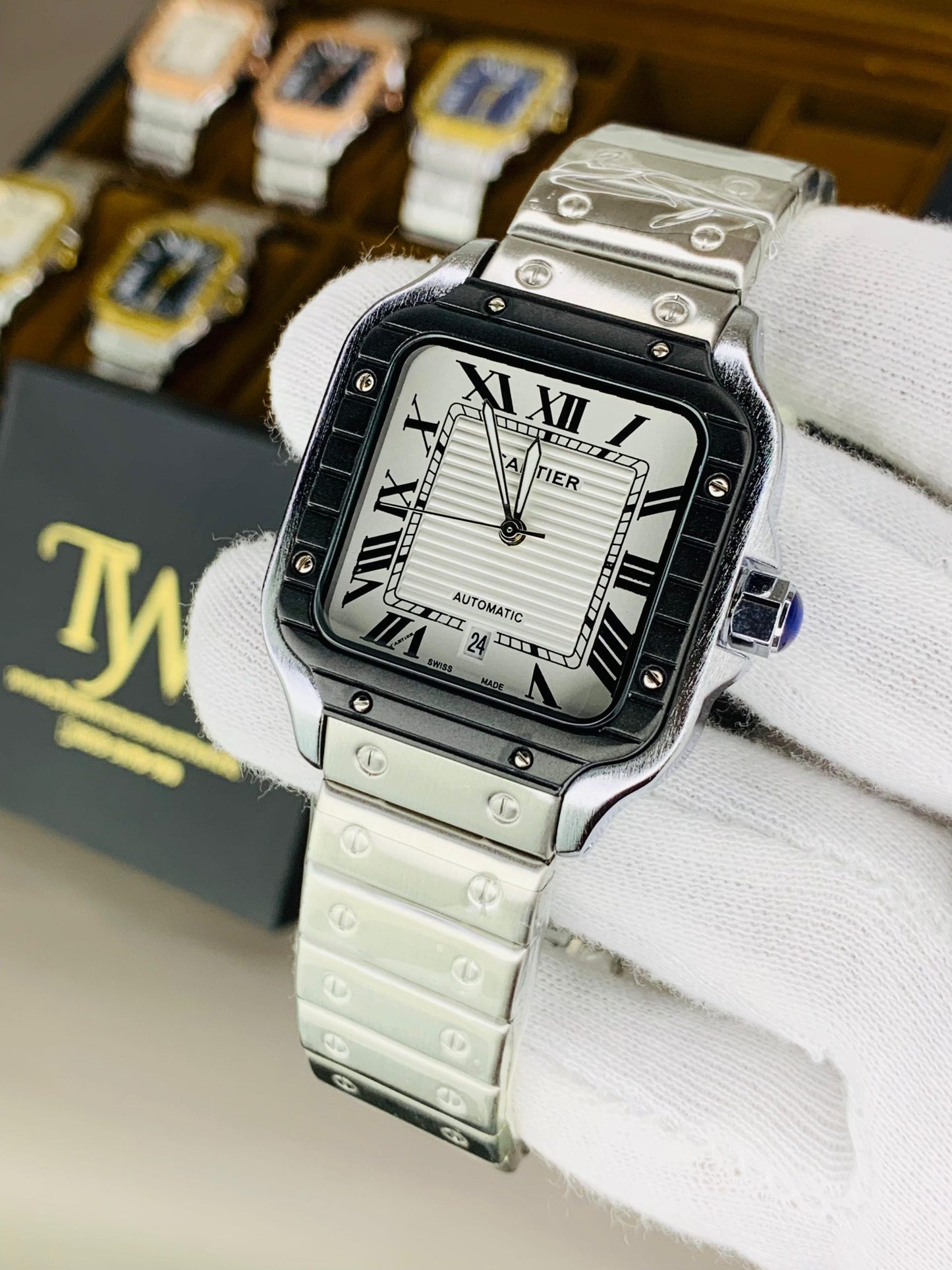Square Dial Watch Silver With Black Ring