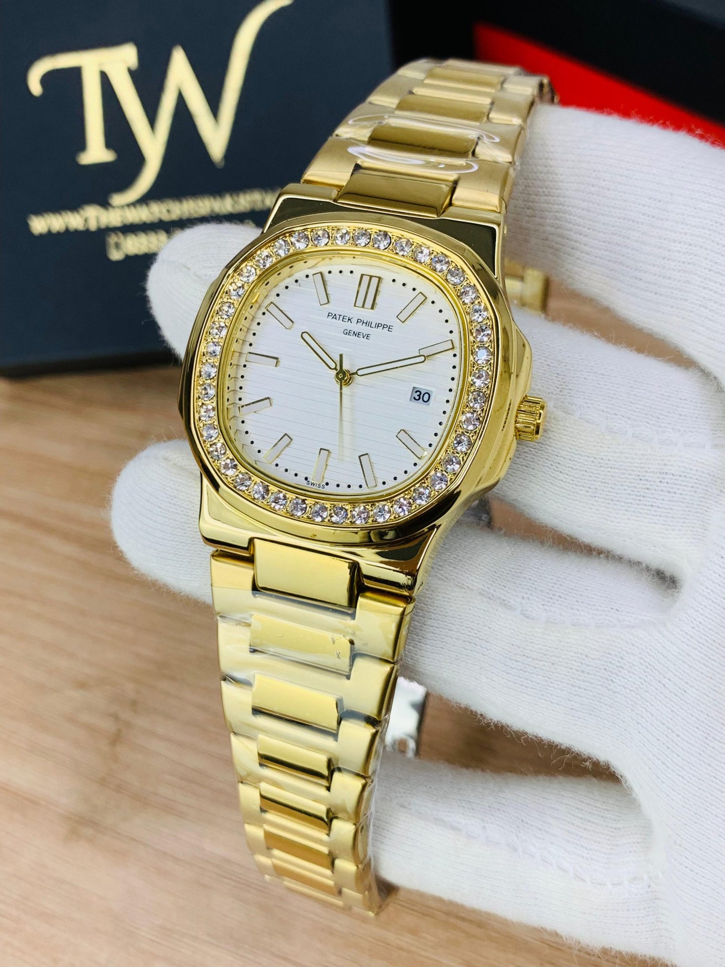 PP-Slim Case Stone Dial Golden With White