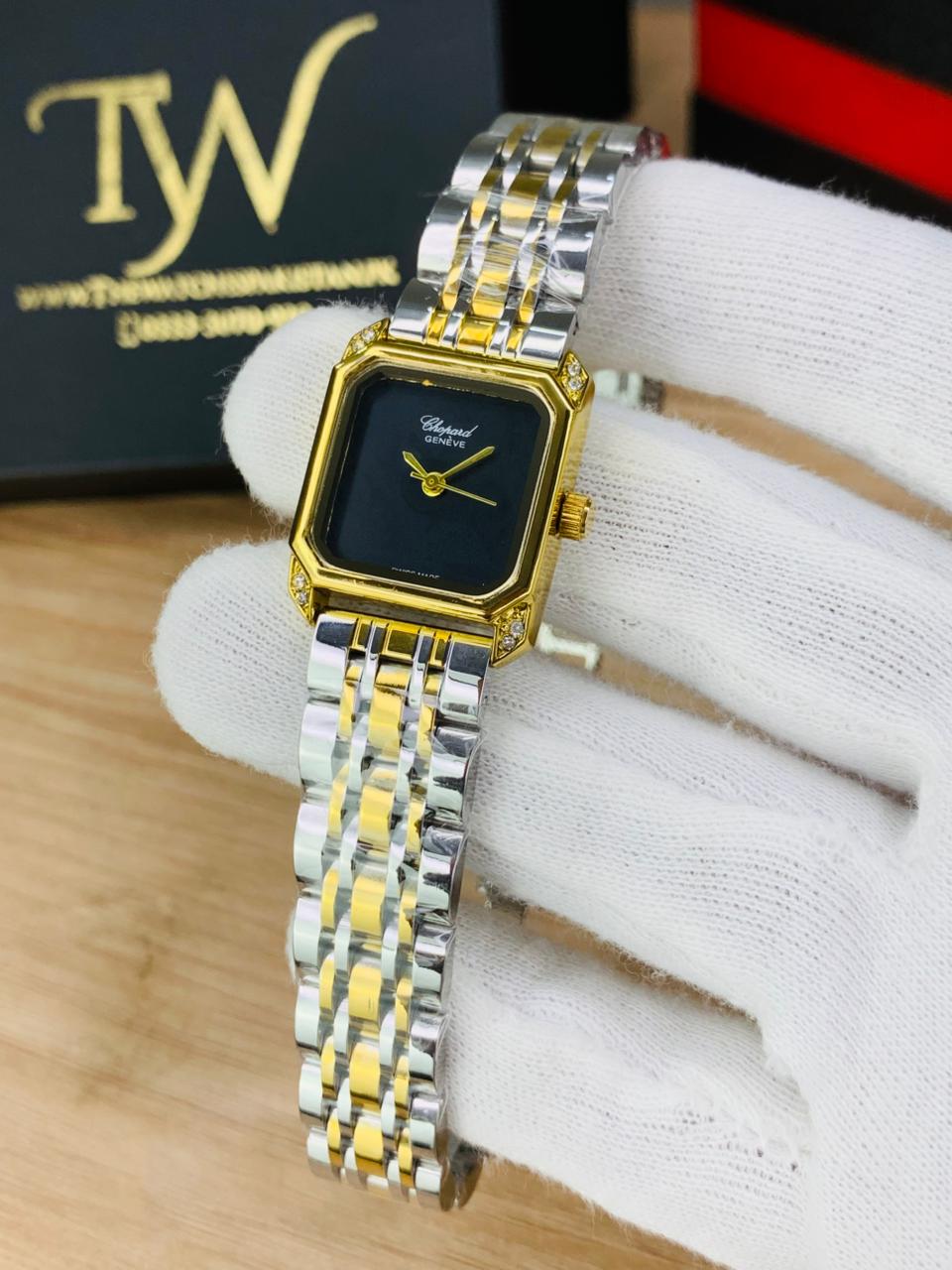 Chopard Square Two Tone Black Dial