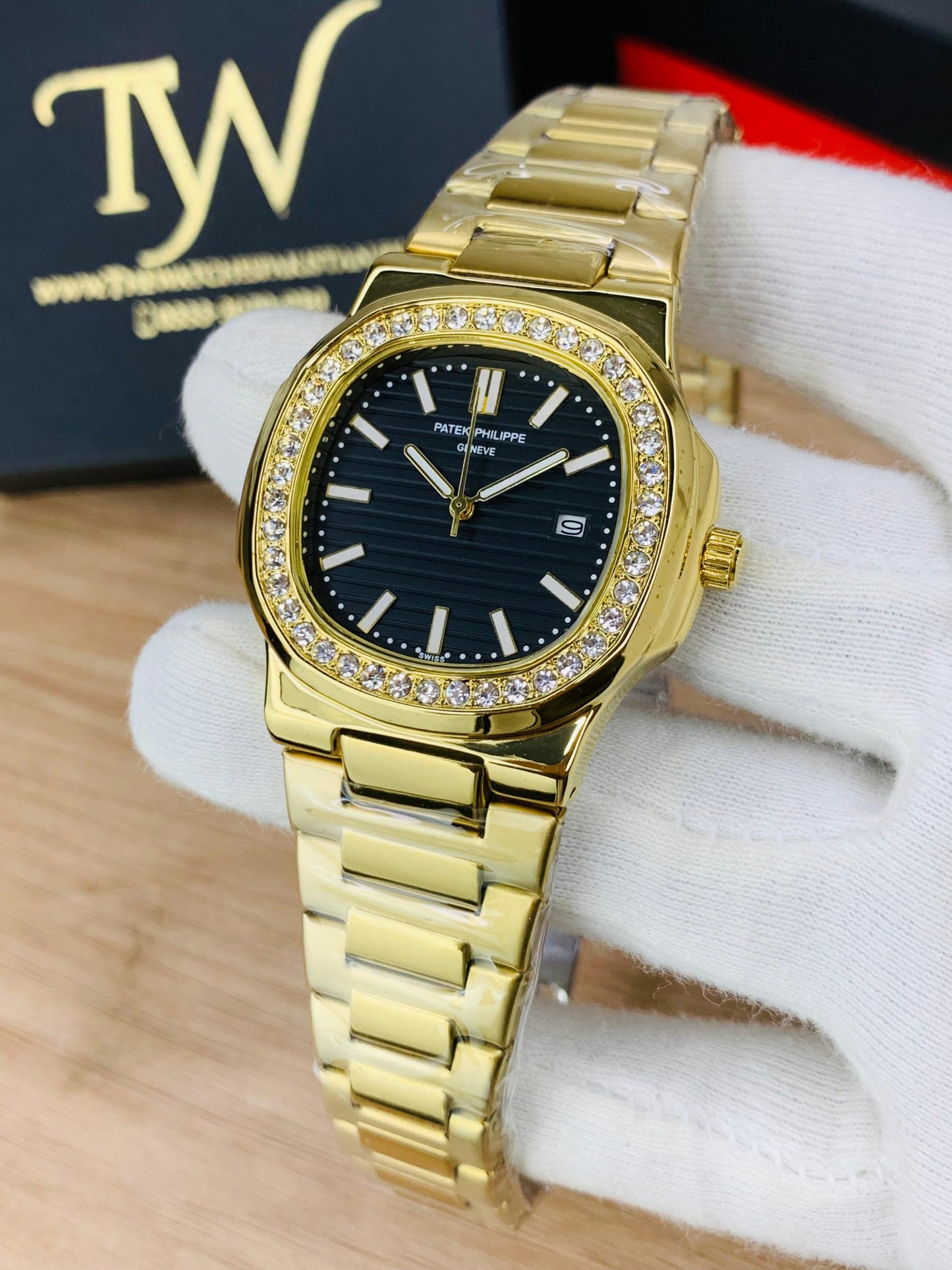 PP-Slim Case Stone Dial Golden Black Dial