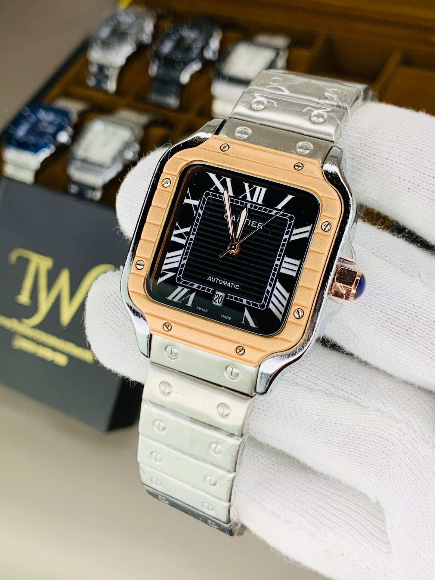 Square Dial Watch Copper Case Black Dial