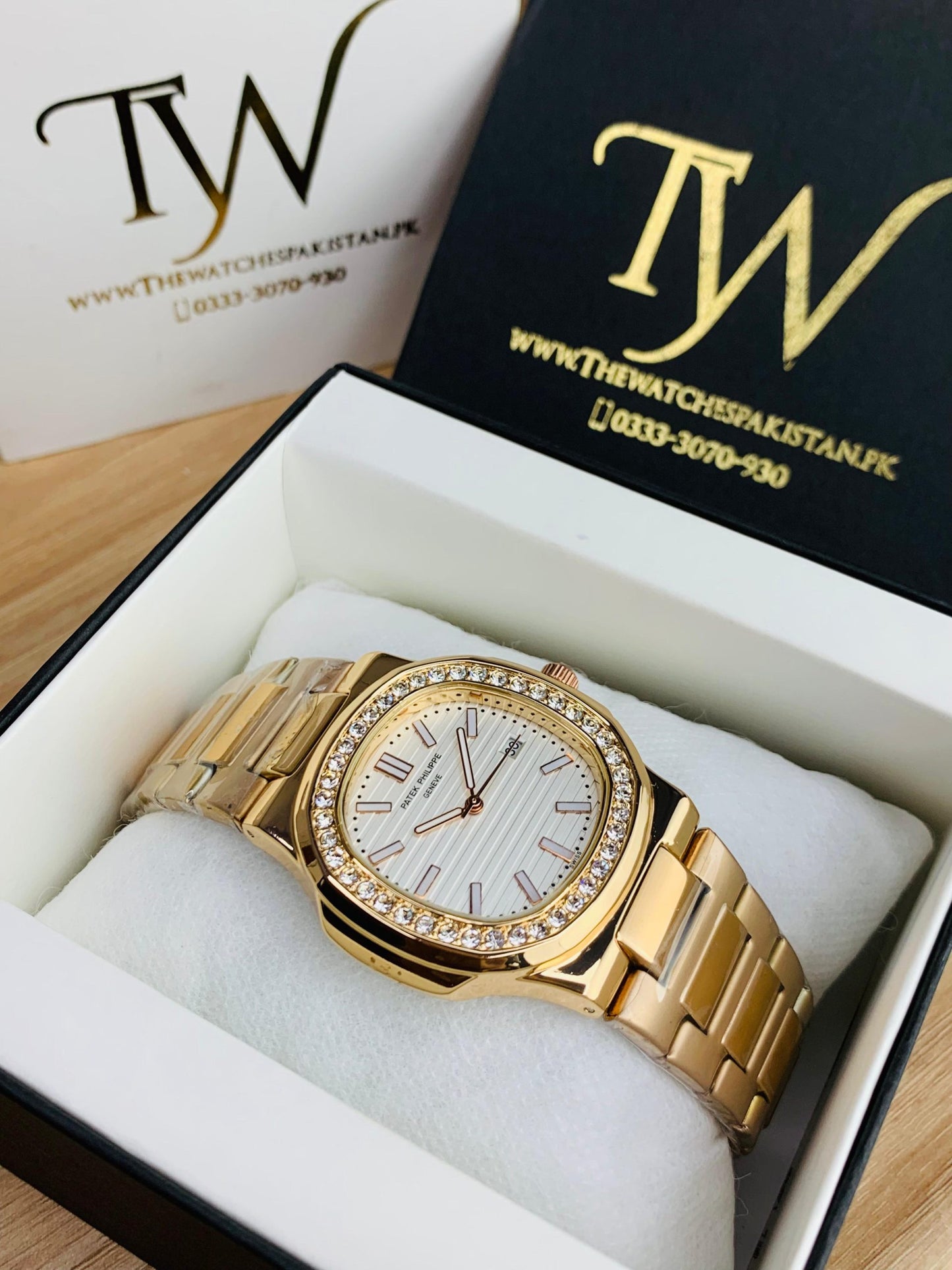 PP-Slim Case Stone Dial Copper White Dial