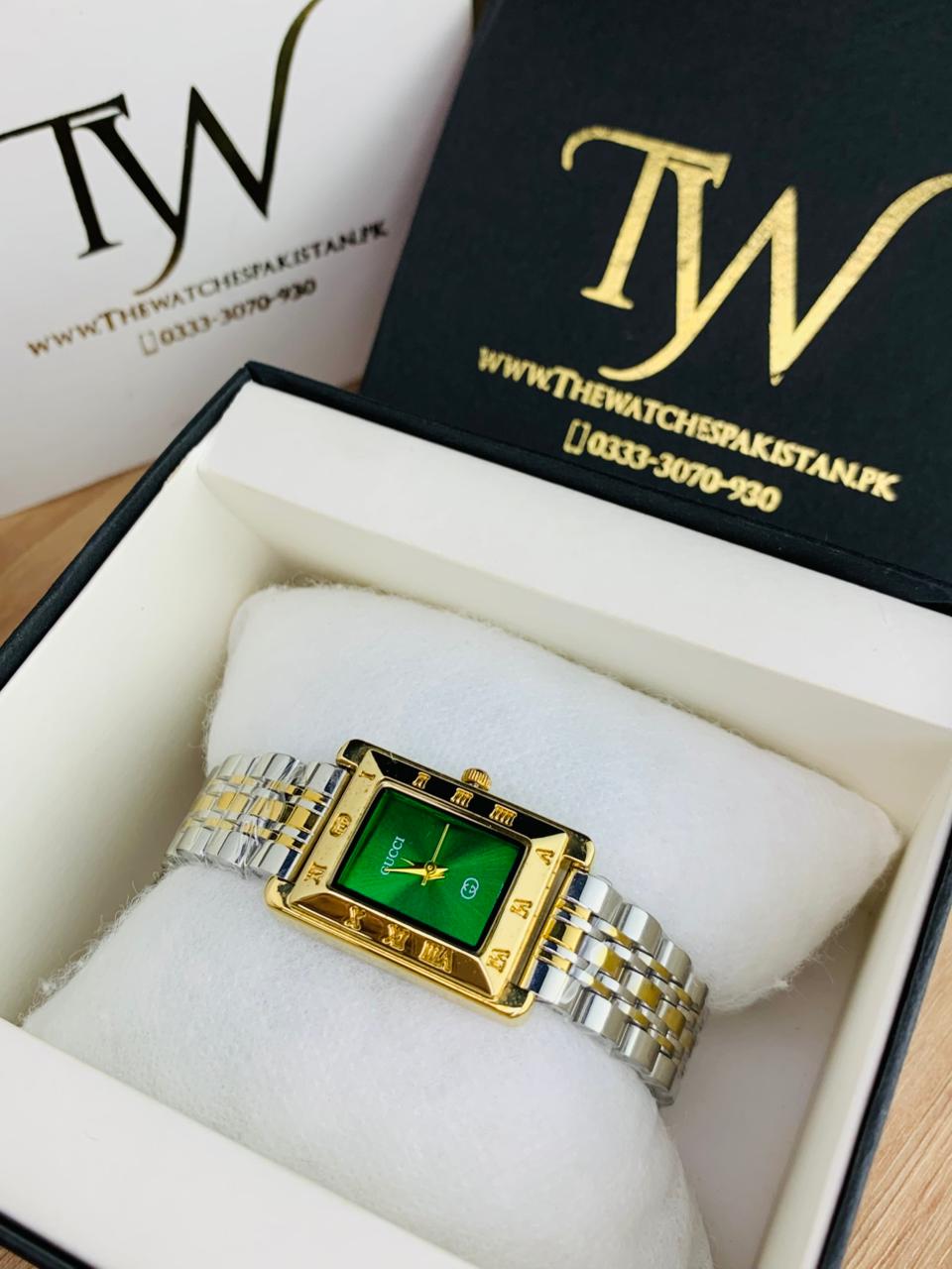 Slim Watch Two Tone Green Dial