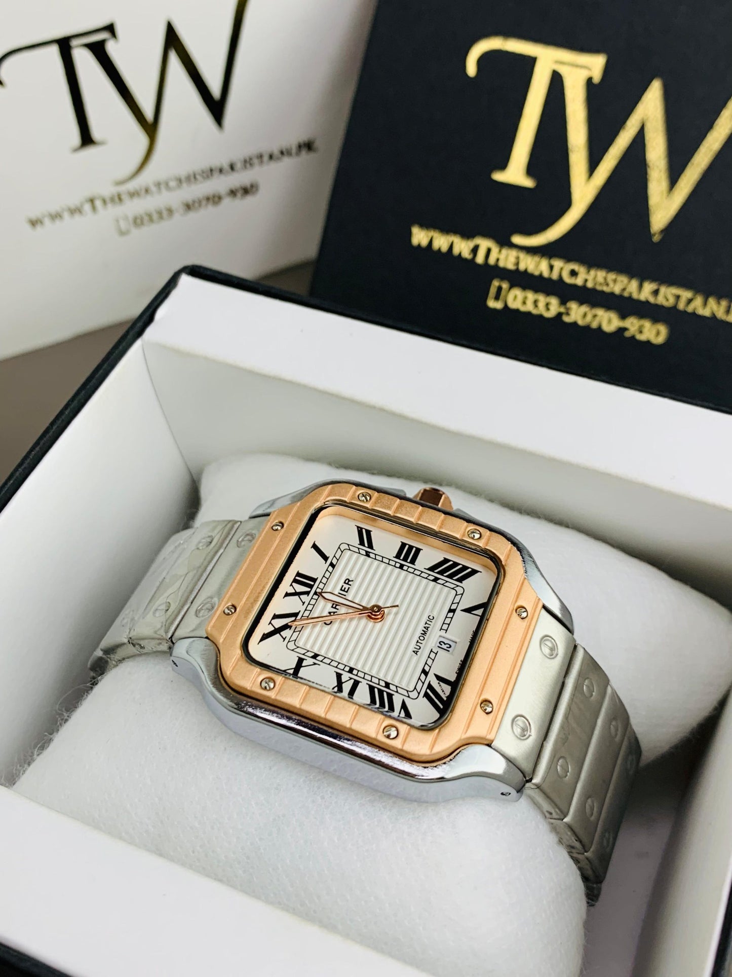 Square Dial Watch Silver With Copper Case