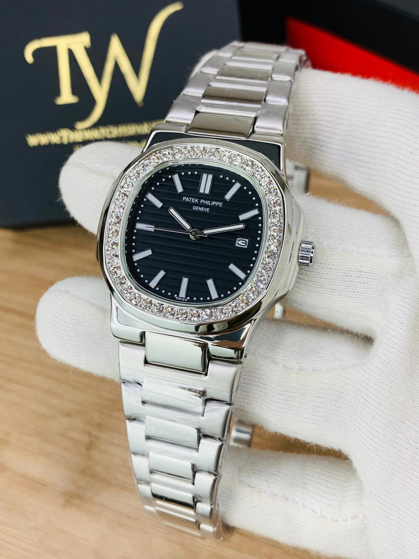 PP-Slim Case Stone Dial Silver Black