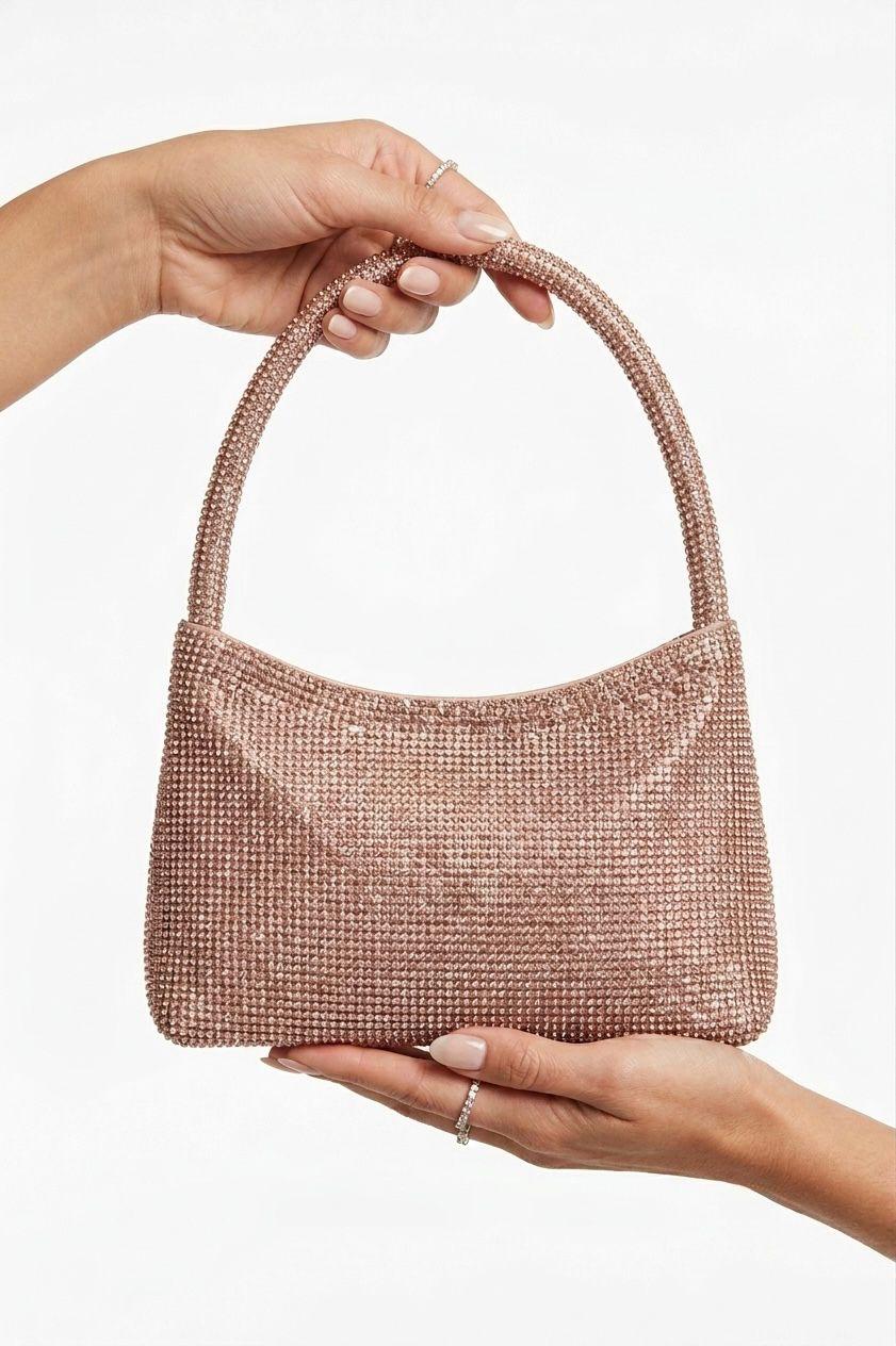 Elegant Rose Gold Crystal Evening Bag