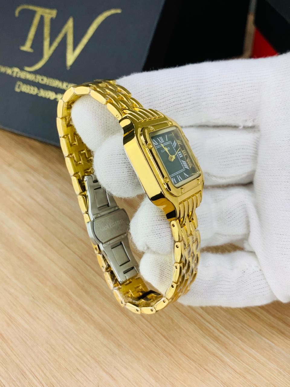 Cartier Square Mini Dial Golden Green Dial !