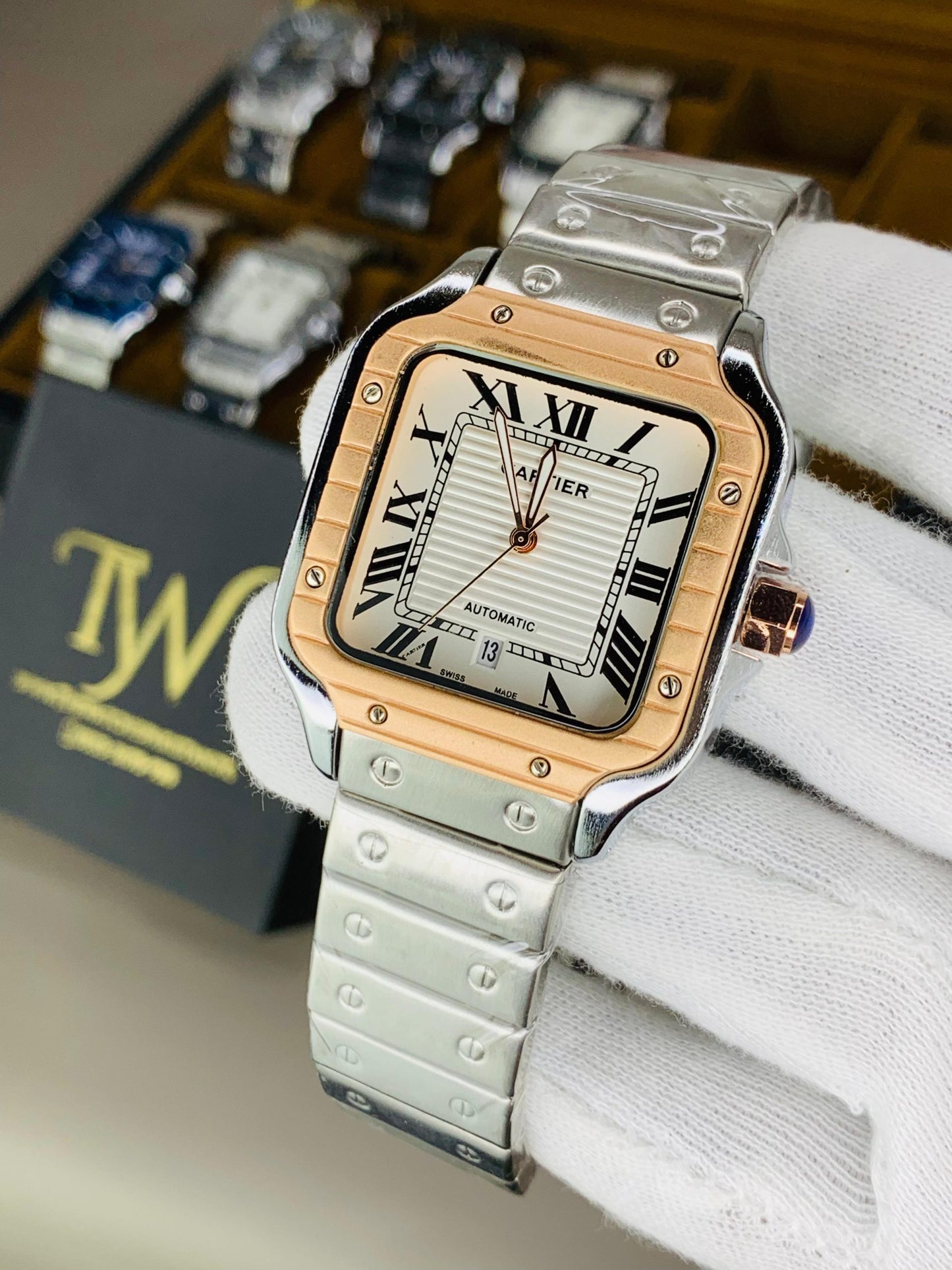 Square Dial Watch Silver With Copper Case