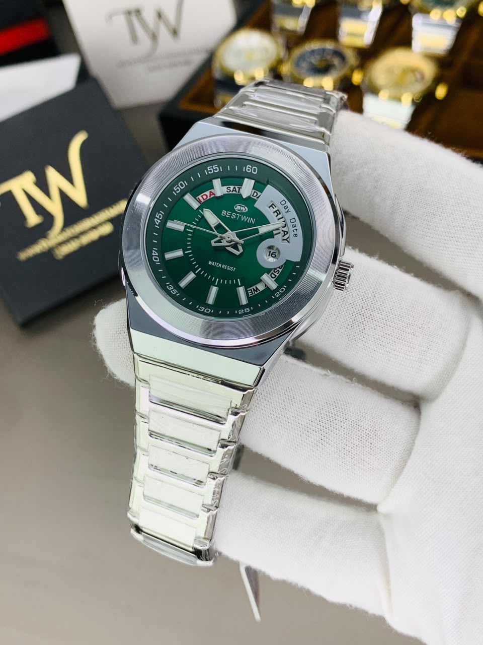 Day Date Bestwin Silver Green