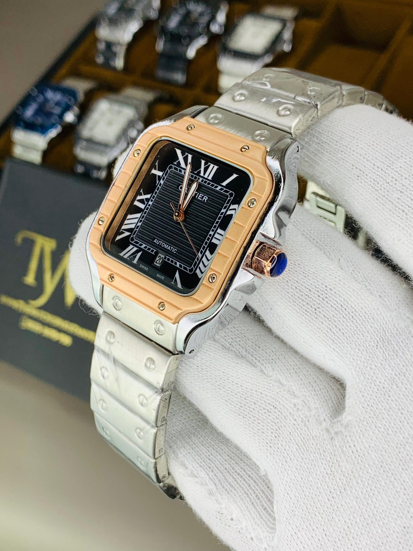 Square Dial Watch Copper Case Black Dial