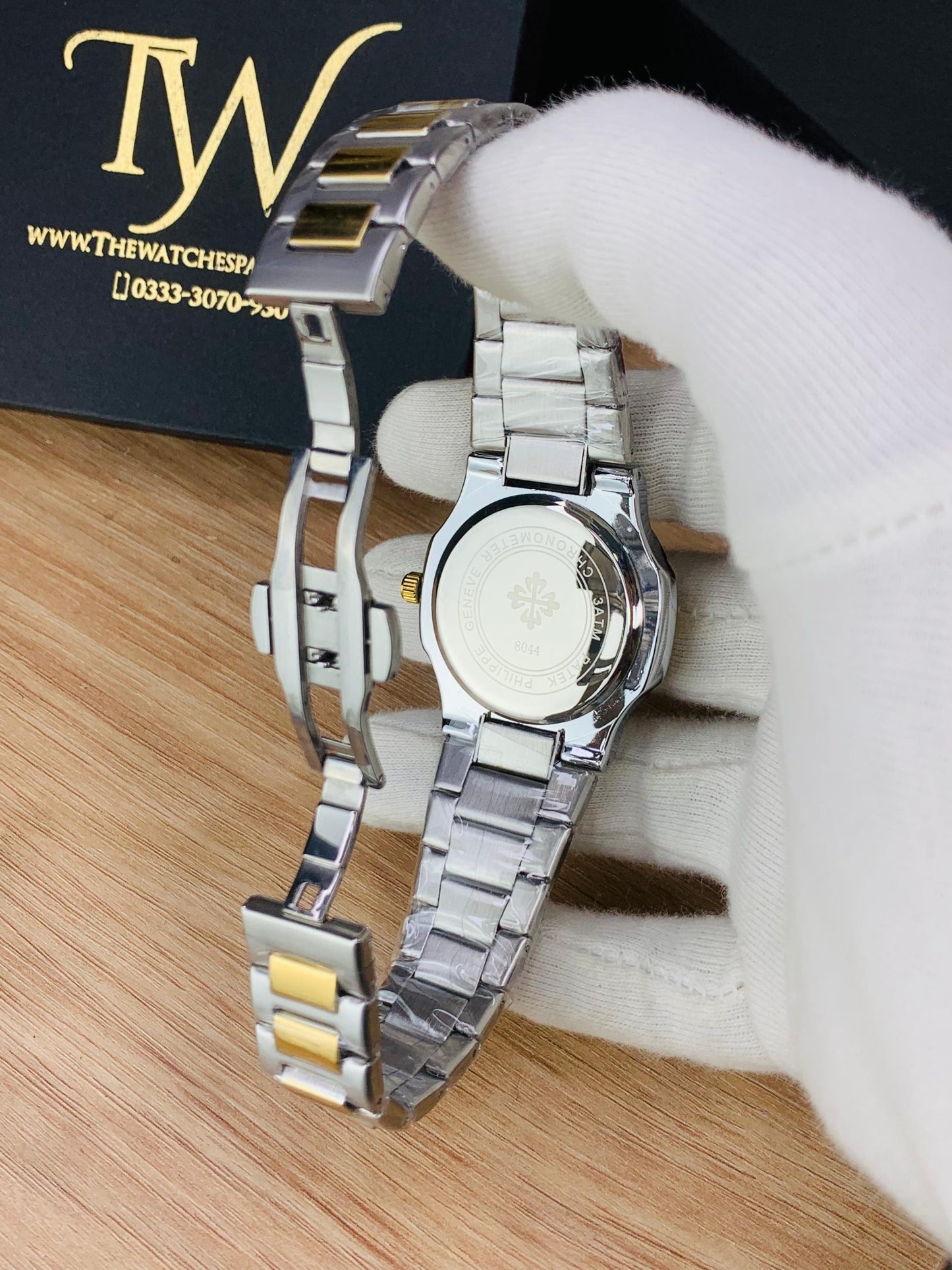 PP-Slim Case Stone Dial Two Tone White Dial