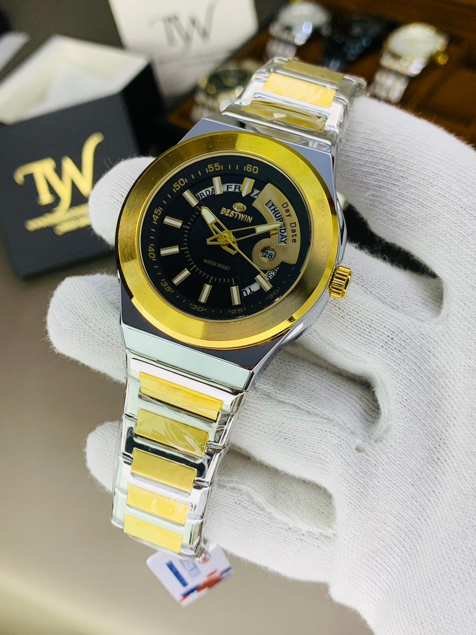 Day Date Best-win Two Tone Black Dial