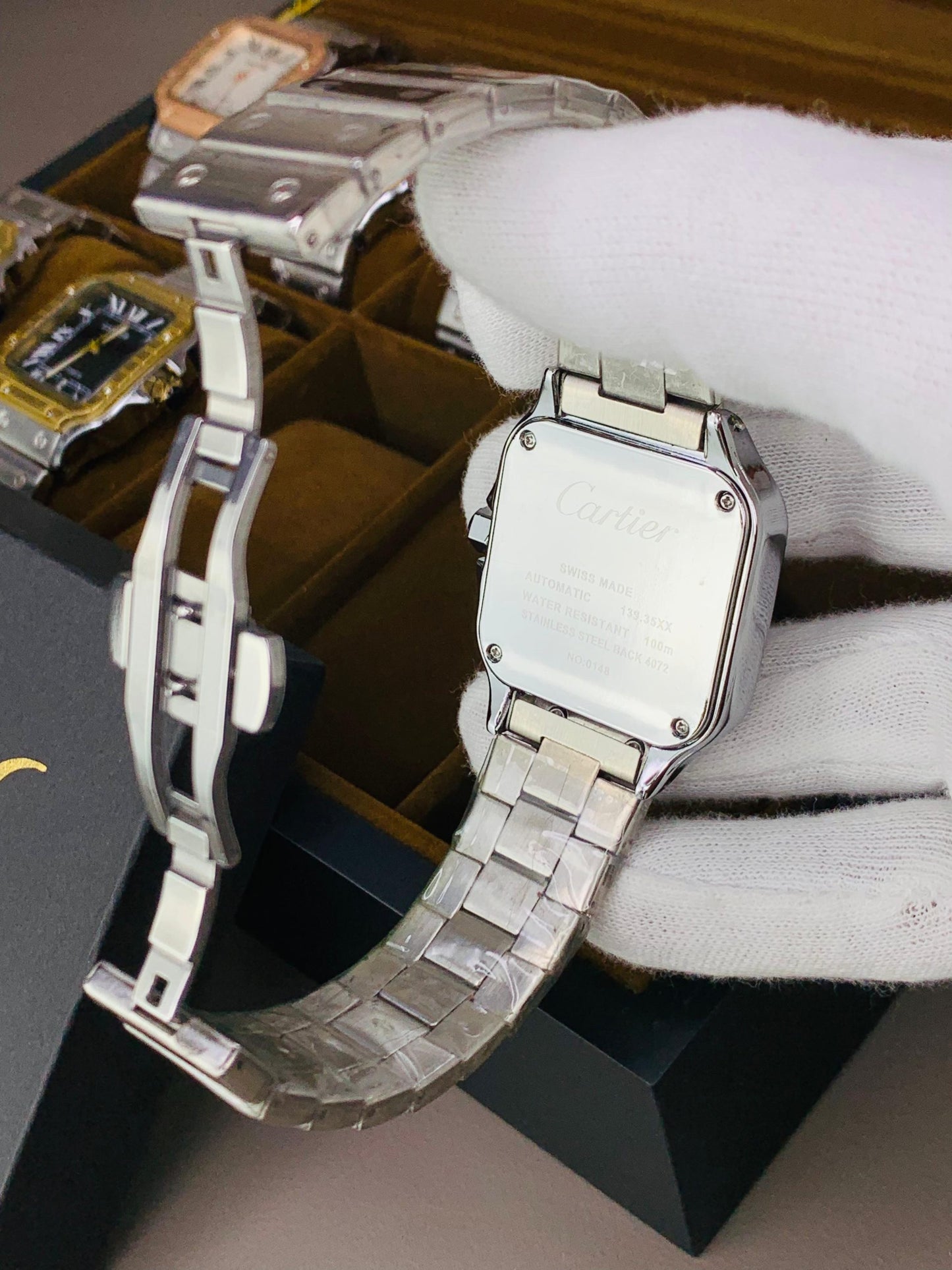 Square Dial Watch Silver With Black Ring