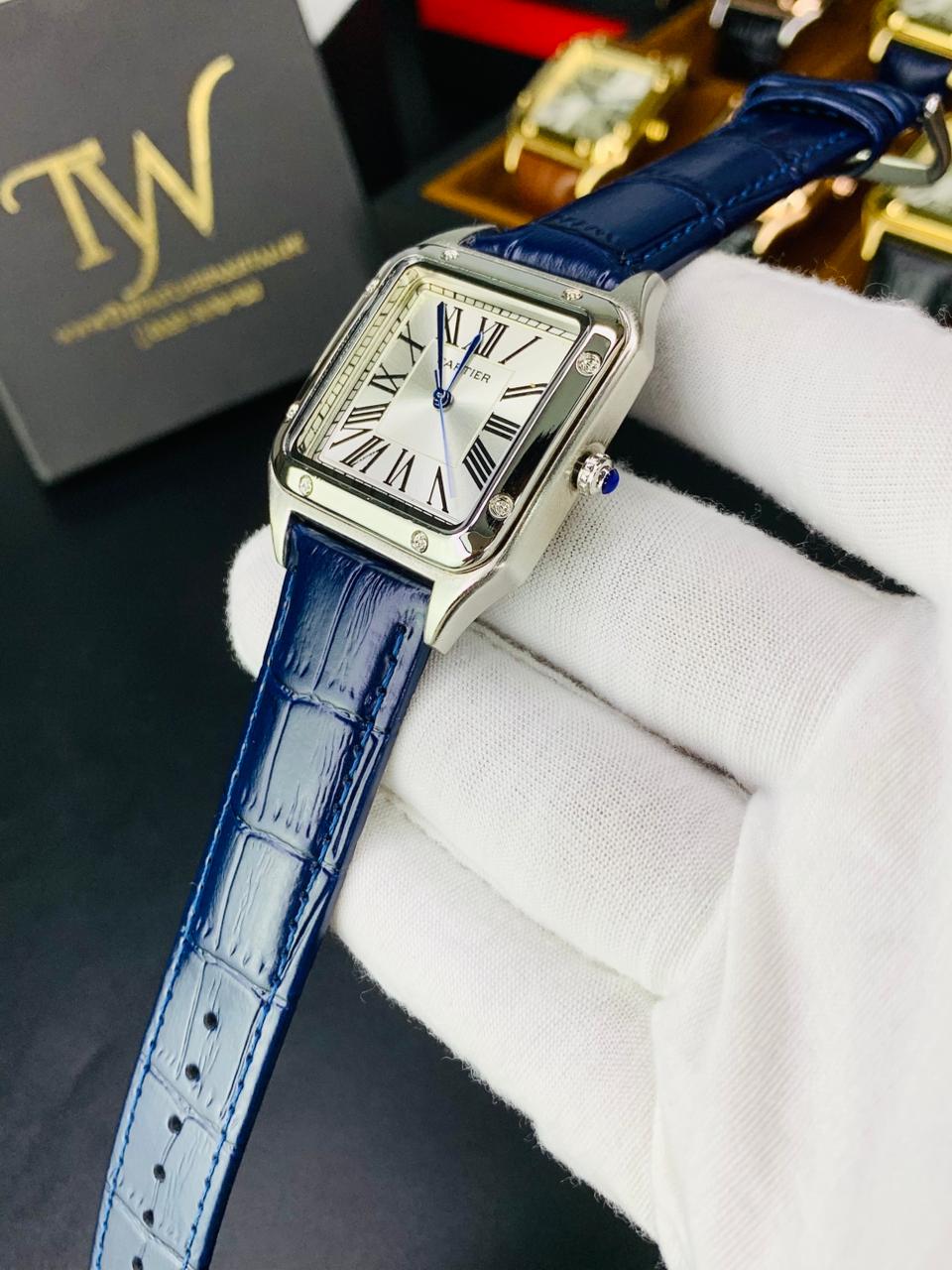 Cartier Santos Blue Strap White Dial