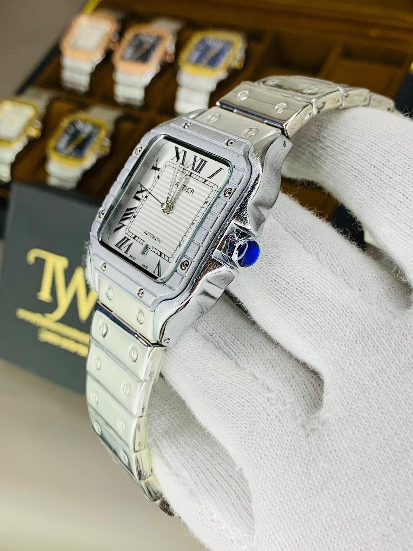 Square Dial Watch Full Silver