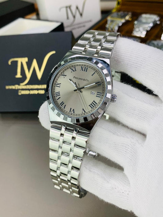 Silver Grey Round Dial Men Watch
