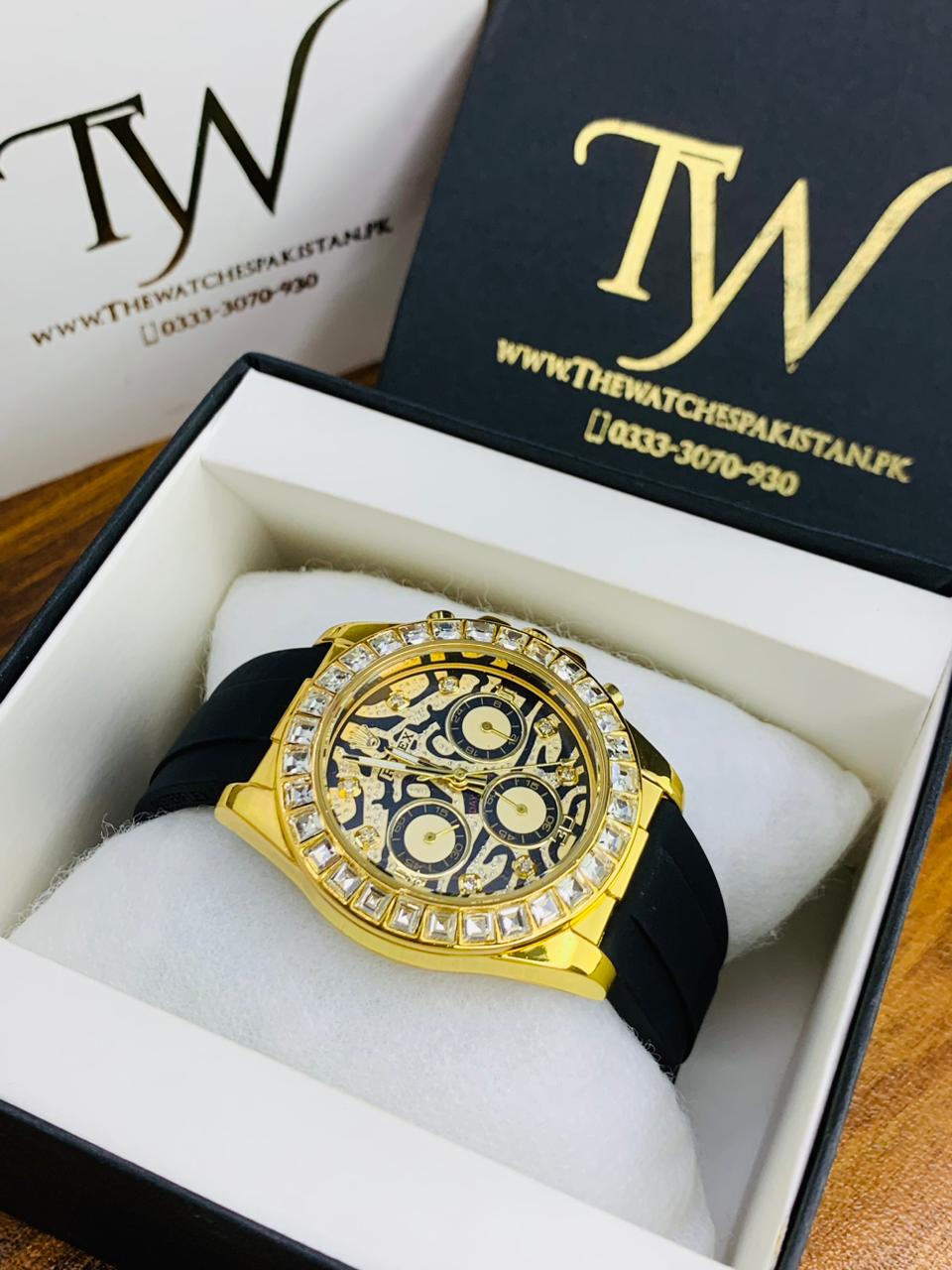 Golden Dial Black Strap Tiger Print Dial !