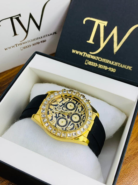 Golden Dial Black Strap Tiger Print Dial !