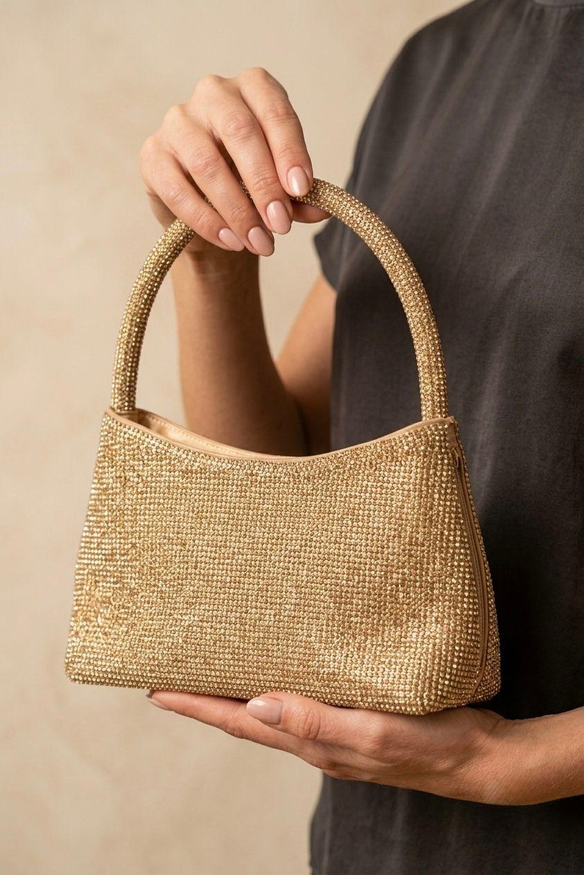 Elegant Gold Crystal Evening Bag