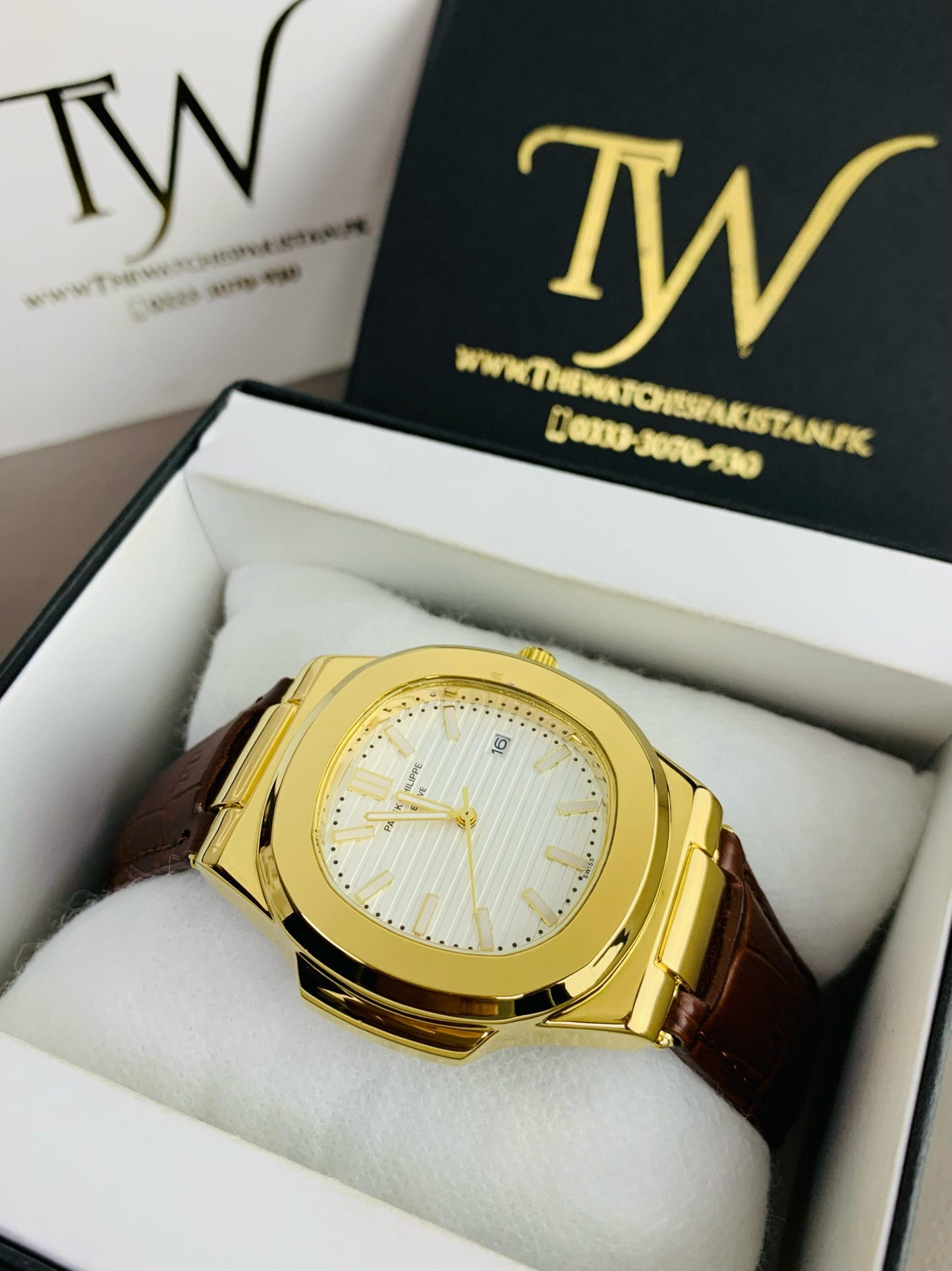 PP-Golden Case White Dial