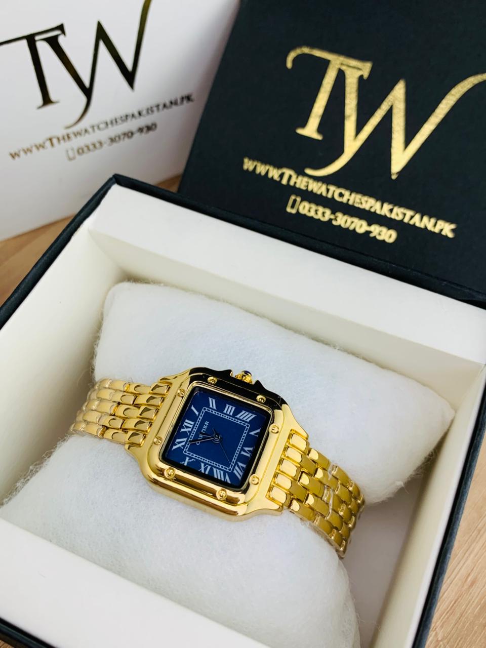 Cartier Square Mini Dial Golden Blue Dial