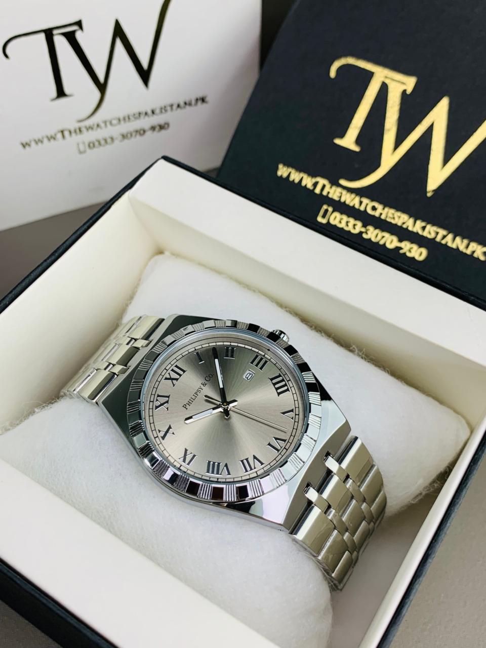 Silver Grey Round Dial Men Watch