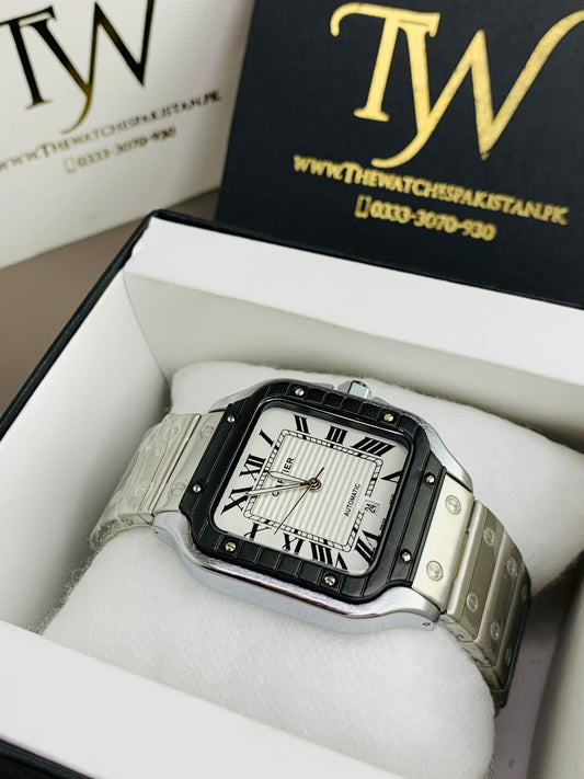 Square Dial Watch Silver With Black Ring