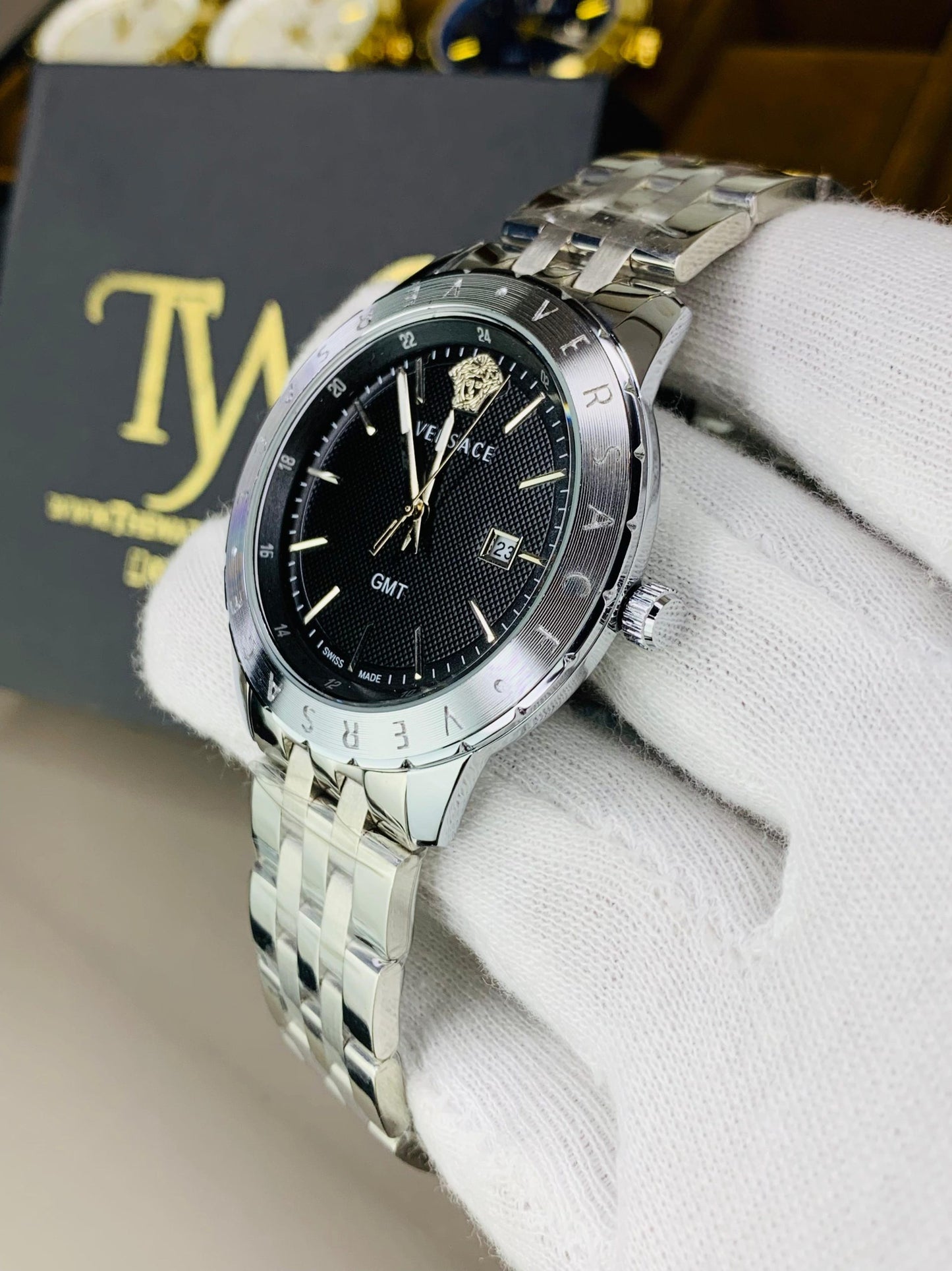 Premium AAA Men's Watch Silver Black Dial