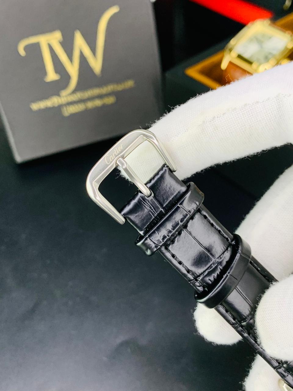 Cartier Santos Black Strap White Dial